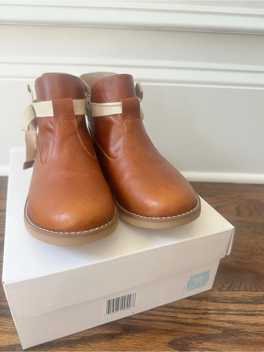 Elephantito Brown Kids Leather Ankle Boot Sunny Bootie with Cream Bow 3